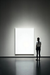 Obraz premium ai generated illustration rear view of women looking at large blank poster