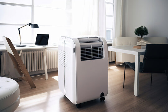 ai generated illustration portable air conditioner at living hall