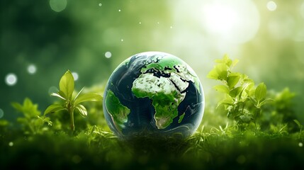 Obraz na płótnie Canvas RSE responsabilité sociétale des entreprises sous forme d'une planète écologique dans un environnement vert 