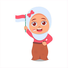 Cute girl celebrates Indonesia's anniversary by participating in a sack race