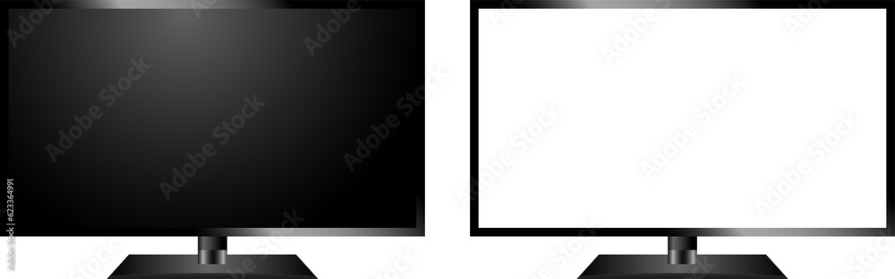 Poster realistic mockup computer. screen monitor display on three sides with blank screen for your design. 