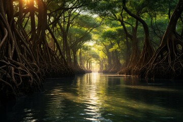 Landscape Photography of Dense Mangrove Forest, Generative AI