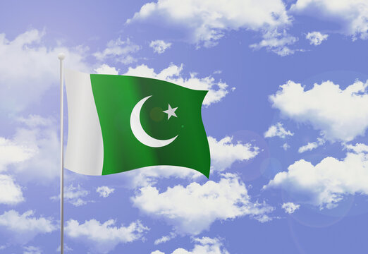Pakistan Flag and Clouds. 14 August Happy Independence Day Pakistan