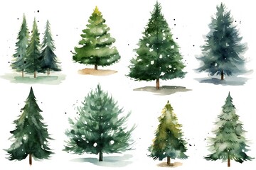 Obraz premium Watercolor Christmas tree clip art on white background Generative AI