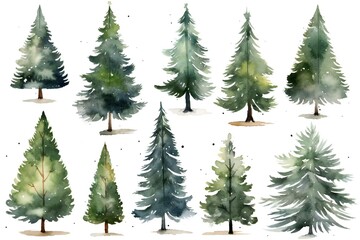 Obraz premium Watercolor Christmas tree clip art on white background Generative AI