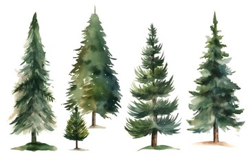 Obraz premium Watercolor Christmas tree clip art on white background Generative AI