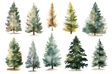 Watercolor Christmas tree clip art on white background Generative AI