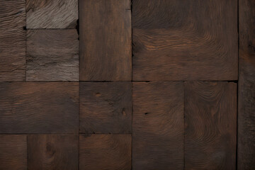 Interior wooden wall background, wood texture mosaic boards. Background made of wooden squares. Generative AI