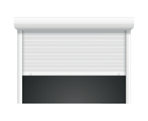 Garage shutter door. Closed roller steel store window. Vector realistic lock shop door