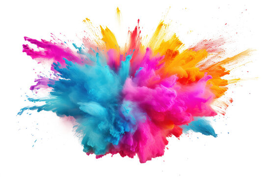 Holi Powder Explosion With Vibrant Colors. Isolated On Transparent White Background