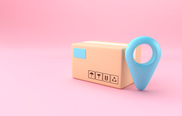 Shipping Box with Location Icon. 3D Illustration