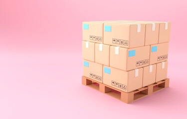 Shipping Boxes in a Pallet. 3D Illustration