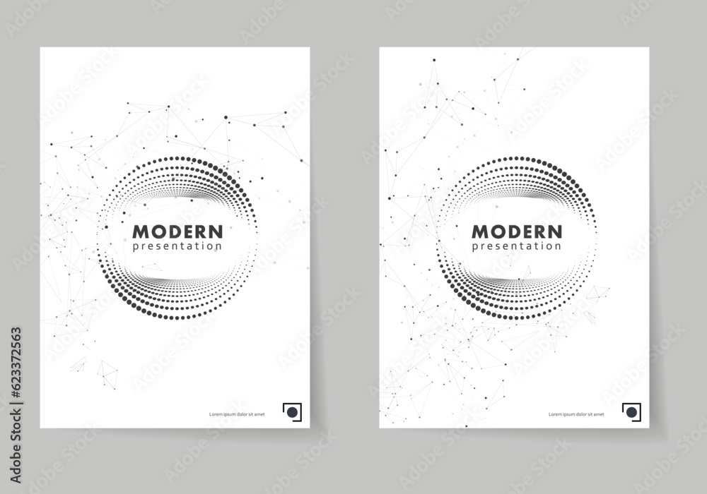 Poster set of crcle halftone dots pattern shapes. modern geometric poster. vector abstract cover brochure. 
