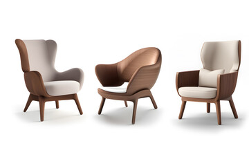 brown leather armchair isolated on white background. Generative AI illustration.