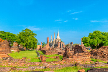The ruins of the Wat Phra Si Sanphet temple in Ayutthaya Historical Park, a UNESCO world heritage site, Thailand