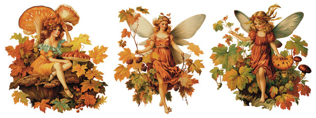 vintage fairy autumn, isolated witch for autumn set decorative, generative AI