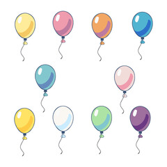 Illustration of 10 colorful balloons in various shades