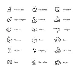 Naklejka premium Set of icons for cosmetic design. Vector illustration isolated on white background. Ready for your design. EPS10.