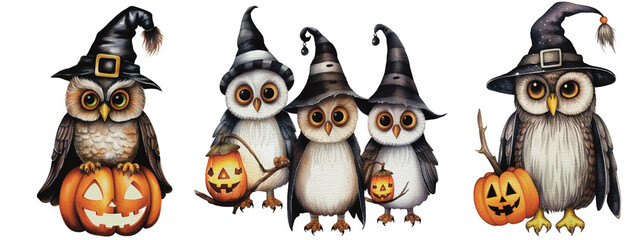 Magical Night Owls Watercolor Halloween Illustrations for Nursery