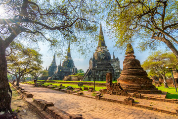 The ruins of the Wat Phra Si Sanphet temple in Ayutthaya Historical Park, a UNESCO world heritage site, Thailand