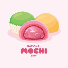 National Mochi Day vector illustration. Sweet japanese rice cake icon set vector. Pink, green and yellow mochi cake drawing. August 8. Important day