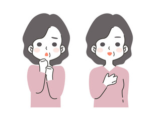 ミドル、中年女性の悩む・困る表情と笑顔のイラスト素材セット