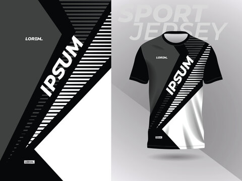 Black White Shirt Sport Jersey Mockup Template Design For Soccer, Football, Racing, Gaming, Motocross, Cycling, And Running