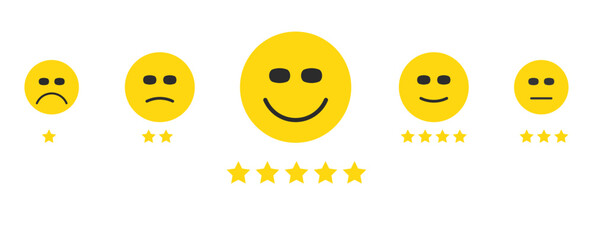 happy facial expression and 5 stars.
feedback, customer positive thinking, ideas. mental health idea concept.
