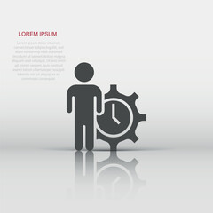 People and clock icon in flat style. Gear with user vector illustration on white isolated background. Businessman business concept.