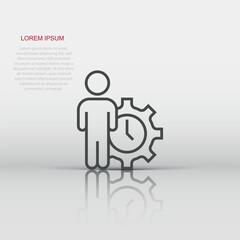 People and clock icon in flat style. Gear with user vector illustration on white isolated background. Businessman business concept.