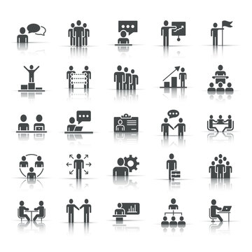 Business communication icon set in flat style. Team structure vector illustration on white isolated background. Office teamwork business concept.