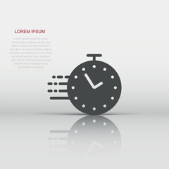 Clock icon in flat style. Watch vector illustration on white isolated background. Timer business concept.