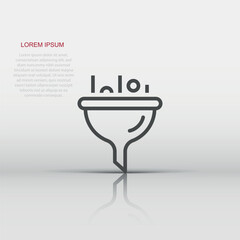 Filter icon in flat style. Funnel vector illustration on white isolated background. Chemical cone business concept.