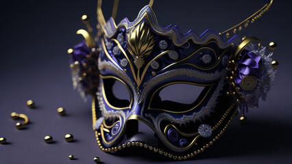 Venetian carnival mask on dark background, close-up.