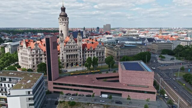 Drone shot of Catholic provost of St. Trinitatis ( Katholische Propstei St. Trinitatis ) , Leipzig , Germany