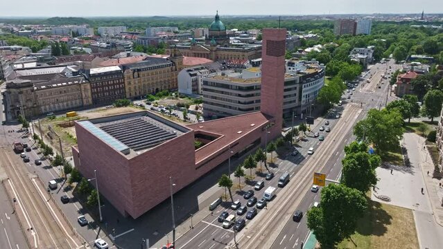 Drone shot of Catholic provost of St. Trinitatis ( Katholische Propstei St. Trinitatis ) , Leipzig , Germany