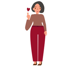 Modern beautiful young businesswoman is show Mini heart, Korean love hand finger symbol. Smiling woman positive doing love sign with hand and fingers. Romantic expression