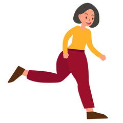 modern young business woman is running. Smiley female entrepreneur. Smiley girl in casual clothes. Flat vector cartoon illustration isolated on white background