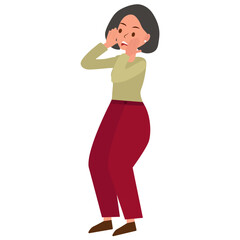 Shocked white woman looks at far with fear and anxiety. African American girl looks at far with amazing expression. Flat vector cartoon illustration isolated on white background. Vector illustration