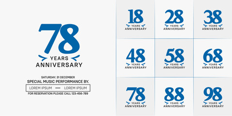 set of anniversary logo with blue number on white background can be use for celebration