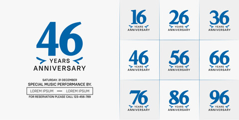 set of anniversary logo with blue number on white background can be use for celebration