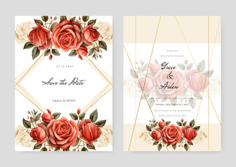 Dry rose floral flower elegant wedding invitation watercolor