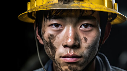 Chinese Coal miner on a black background