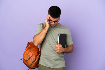 Handsome student man over isolated background with headache