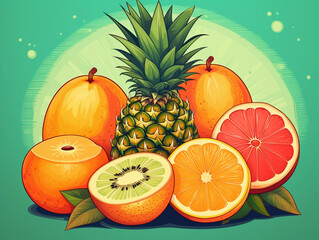 Obraz na płótnie Canvas retro illustration of tropical fruits created by generative AI