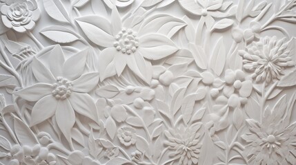 White paper texture with floral pattern on the wall. White paper background. Generative AI.