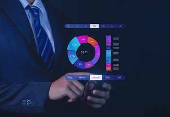 analyst working Computerized data management system to generate reports with KPIs and databases, financial organization strategies. Operations, Sales, Marketing	