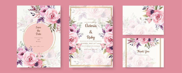 Luxury wedding invitation card template. Watercolor card with gold line art, eucalyptus, leaves branches, foliage.