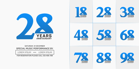 set of anniversary logo with blue and black number on white background can be use for celebration
