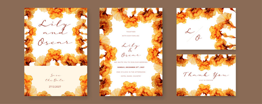 Modern beautiful wedding invitation template with flowers and leaves